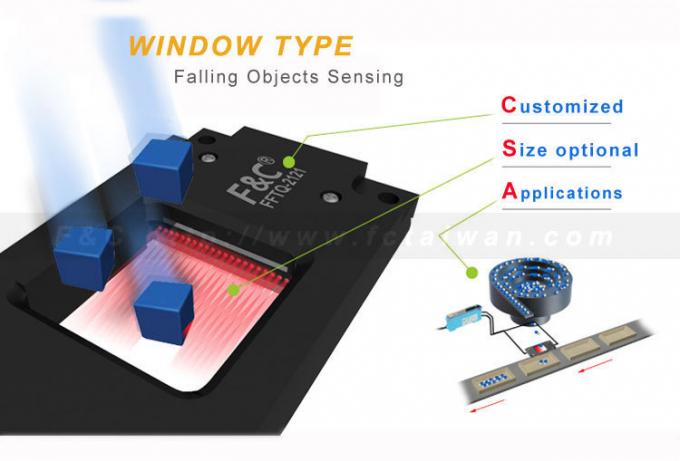 120mm Jendela Sensor Serat Optik Melalui-Beam Reflektif Menghitung Objek Sensor Jatuh