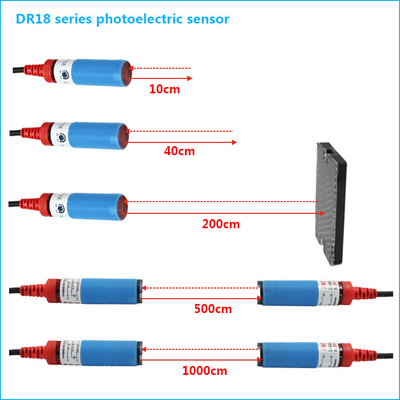 12VDC M18 Retro Reflektif Sensor Fotolistrik Silinder Beralih 2 m Adjustable